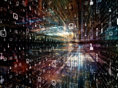 Digital City serisi. Bilgisayarlar, bilim, sanal gerçeklik ve modern teknoloji projeleriyle kullanılacak üç boyutlu fraktal ve sayılardan oluşan sanatsal arkaplan