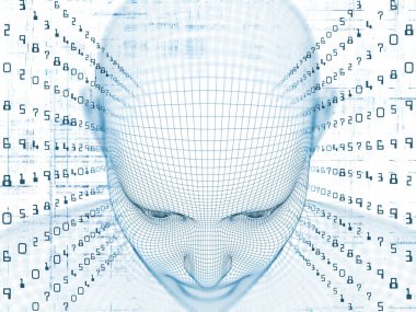 3D render - zihin alan serisi. Tel kafes insan modeli ve fraktal patters yapay zeka, bilim ve teknoloji konusunda başkanı soyut tasarım yapılmış