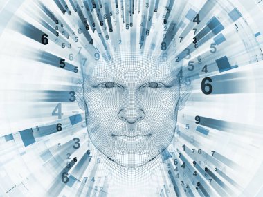 3D render - zihin alan serisi. Tel kafes insan modeli ve fraktal patters yapay zeka, bilim ve teknoloji projeleri için uygun başkanı aranjman