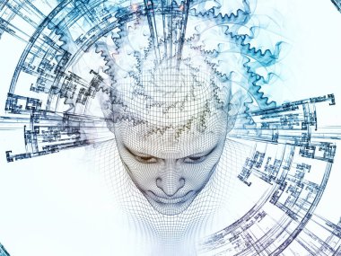 3D render - zihin alan serisi. Tel kafes insan modeli ve fraktal patters yapay zeka, bilim ve teknoloji konusunda başkanı fon