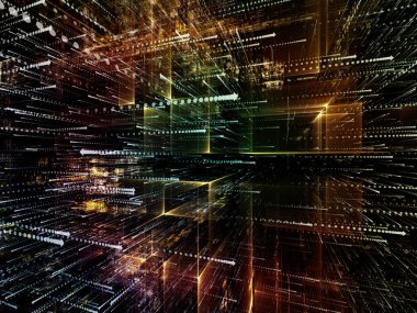 Sanal uzay serisi. Zemin okları sembolleri tasarımınızı bilgi teknolojisi, bilgisayar ve iletişim konusunda tamamlayacak perspektif içinde bulunan saydam 3B yapısının