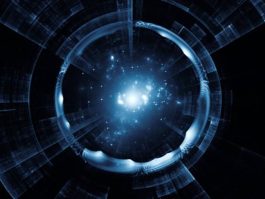 Fraktal girdap serisi. Kompozisyon tasarlamak için illüstrasyon, modern bilim ve teknoloji mecazi ilişkisi olan ışık ve fraktal geometri kalıplarının