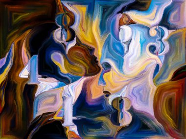 Vitray sonsuza dek serisi. İnsan profilleri, semboller ve renk desen tasarım, yaratıcılık ve hayal gücü konusunda