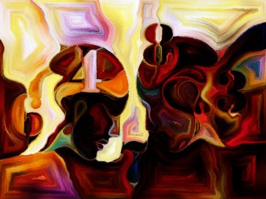 Lekeli Glass Forever serisi. Tasarım, yaratıcılık ve hayal gücü konularındaki insan profilleri, sembolleri ve renk kalıplarından oluşan soyut tasarım