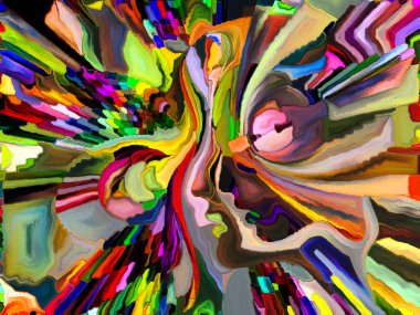 Lekeli Glass Forever serisi. Sanat, uzay bölünmesi ve tasarım konularındaki renk parçalarının, şekil kalıplarının ve sembollerin etkileşimi