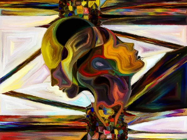 Stained Glass Forever Series Interplay Human Profiles Abstract Organic Patterns — Stock Photo, Image
