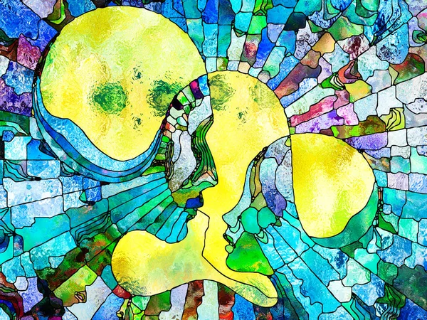 Vitray sonsuza dek serisi. Yetişkin ve çocuk profilleri bölünmüş ve mozaik gerçeklik eğitim, ebeveynlik ve birlik yaşam konusunda birleşti.