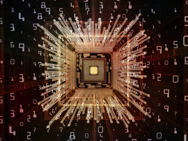 コンピューティングマシンシリーズ 対象となるコンピュータサイエンス デジタル世界 仮想現実 現代技術を視野に入れたCpuの3Dイラスト — ストック写真