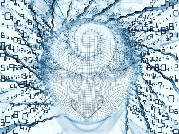 心智的领域系列 平面构成的团长钢丝网人类模型和分形模式为主体的人工智能技术 科学和技术 — 图库照片