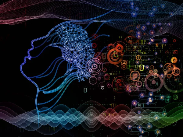 Цифрова Серія Розуму Абстрактний Дизайн Силуету Людського Обличчя Технологічних Символів — стокове фото
