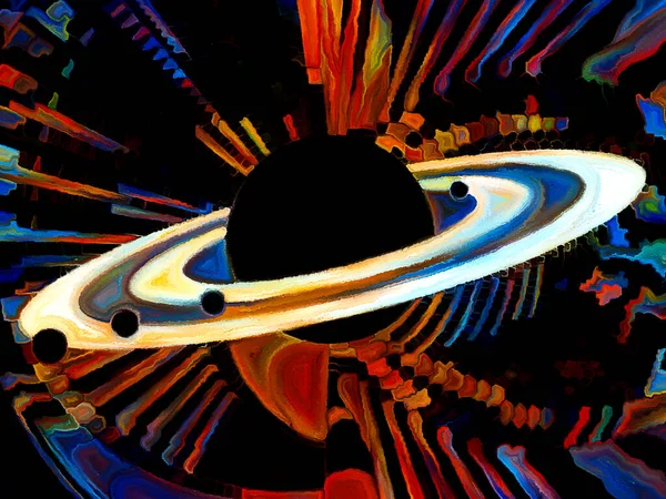 永遠にステンド グラス シリーズ 天文学 自然をテーマに色とりどりのモザイク模様に囲まれたリングでの惑星ディスク — ストック写真