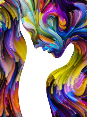 Boya serisi yüz. Soyut tasarım renkli insan portre sanat, hayal gücü, yaratıcılık ve feminizm konusunda yapılmış