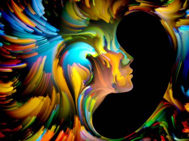 Boya serisi yüz. Sanat, hayal gücü, yaratıcılık ve feminizm konusunda renkli insan portre düzenleme