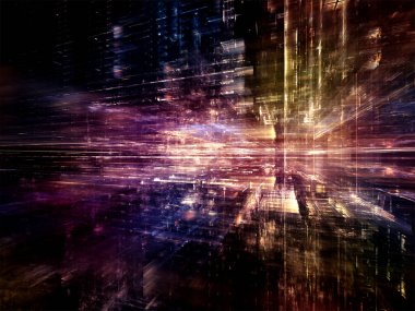 Dijital City serisi. Üç boyutlu Fraktallar ve ışıkları mecazi ilişki bilgisayarlar, bilim, sanal gerçeklik ve modern teknoloji ile kompozisyon