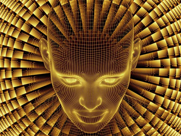 Promieniujące Mind Serii Projektowanie Renderowania Siatki Modelu Ludzkiej Głowy Fraktal — Zdjęcie stockowe