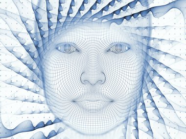 3D render - zihin alan serisi. Zemin tel kafes insan modeli ve fraktal patters başkanı oluşmaktadır ve yapay zeka, bilim ve teknoloji projelerde kullanıma uygun