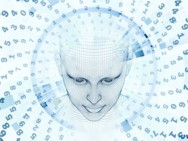 3D render - zihin alan serisi. Tel kafes insan modeli ve fraktal patters yapay zeka, bilim ve teknoloji konusunda başkanı arka plan kompozisyonu