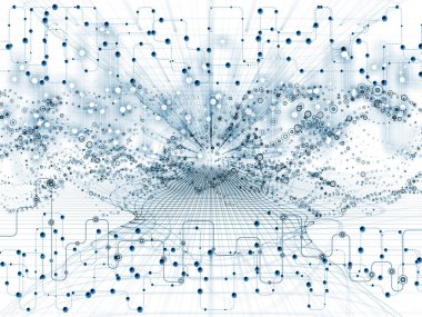 Bağlı dünya serisi. Tasarım projeleri ile ilgili modern teknoloji, eğitim ve bilgisayar iletişim için zemin olarak hizmet etmek için ağ diyagramları, yüksek teknoloji sembolleri ve fraktal desenleri yapılmış