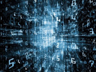 Digital City serisi. Bilgisayarlarla, bilimle, sanal gerçeklikle ve modern teknolojiyle mecazi ilişkisi olan üç boyutlu fraktal ve sayıların bileşimi