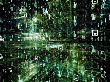 Dijital City serisi. Görsel olarak çekici zemin üç boyutlu Fraktallar ve numaraları düzenleri bilgisayarlar, bilim, sanal gerçeklik ve modern teknolojiye uygun yapılmış