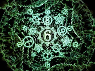 Sayısal bağlantı serisi. Büyü, matematik ve gizli projelerde kullanılmak üzere numarası ve fraktal geometri sembollerin arka plan yaptı