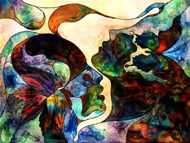 Lekeli Glass Forever serisi. Sanat, uzay bölünmesi ve tasarım konularındaki renk parçaları, şekil desenleri ve sembollerin arkaplan bileşimi