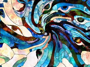 Lekeli Glass Forever serisi. Sanat, uzay bölünmesi ve tasarım üzerine çalışmalar için renk parçaları, şekil desenleri ve sembollerin görsel olarak memnun edici bileşimi