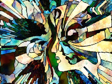 Vitray sonsuza dek serisi. Renk parçaları, şekil desen ve sembolleri sanat, Uzay Bölümü ve tasarım ile ilgili projelerde uygun soyut kompozisyon