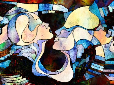 Lekeli Glass Forever serisi. Arkaplan renk parçaları, şekil desenleri ve sembollerden oluşur ve sanat, uzay bölünmesi ve tasarım projelerinde kullanılmak için uygundur