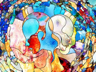 Lekeli Glass Forever serisi. Tasarım, yaratıcılık ve hayal gücü konularında bir metafor olarak insan profilleri, semboller ve renk kalıplarından oluşan tasarım