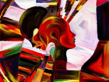 Lekeli Glass Forever serisi. Tasarım, yaratıcılık ve hayal gücü konularındaki insan profilleri, sembolleri ve renk kalıplarından oluşan soyut tasarım