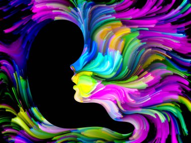 Boya serisi yüz. Zemin renkli insan portre oluşmaktadır ve sanat, hayal gücü, yaratıcılık ve feminizm projelerde kullanıma uygun