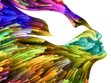 Kuş zihin serisi. Görsel olarak çekici zemin renkli boya uygun yaratıcılık, hayal gücü, Maneviyat ve sanat düzenleri ile yürütülen kadın ve kuş profil yapılmış