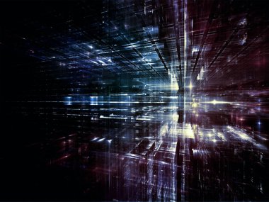 Digital City serisi. Bilgisayarlar, bilim, sanal gerçeklik ve modern teknoloji konularında üç boyutlu fraktal ve ışıkların düzenlenmesi