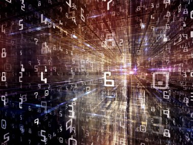 Dijital City serisi. Soyut tasarım yapılmış üç boyutlu Fraktallar ve bilgisayarlar, bilim, sanal gerçeklik ve modern teknoloji konu numaralarını