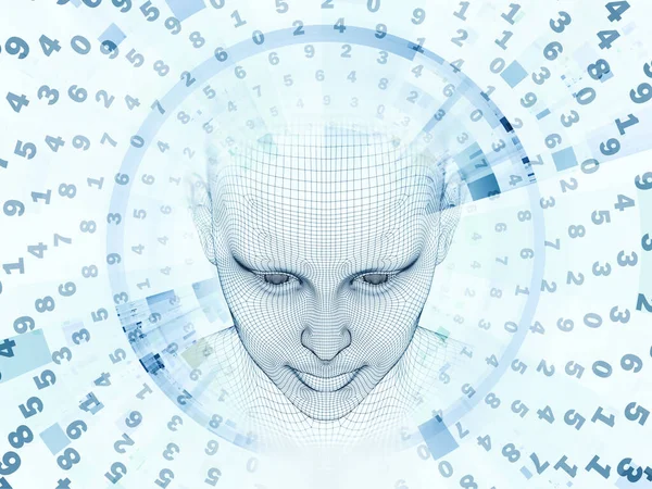 3D render - zihin alan serisi. Tel kafes insan modeli ve fraktal patters yapay zeka, bilim ve teknoloji konusunda başkanı arka plan kompozisyonu