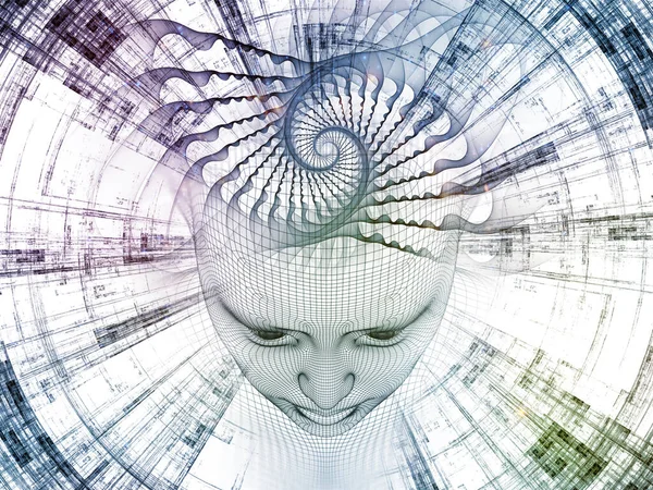 3D render - zihin alan serisi. Tasarım tel kafes insan modeli başkanı oluşan ve yapay zeka, bilim ve teknoloji konusunda bir metafor olarak fraktal patters