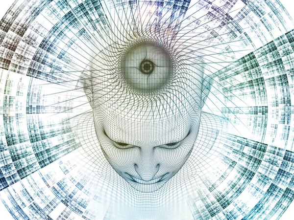 3D render - zihin alan serisi. Tel kafes insan modeli ve fraktal patters yapay zeka, bilim ve teknoloji konusunda başkanı soyut tasarım yapılmış
