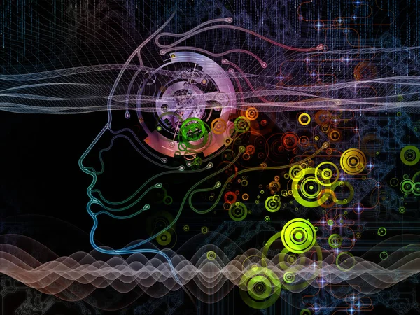 Serie Mente Digital Arreglo Silueta Del Rostro Humano Símbolos Tecnológicos —  Fotos de Stock