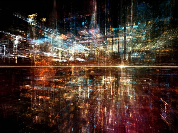 Dijital City serisi. Tasarım bilgisayarlar, bilim, sanal gerçeklik ve modern teknoloji konusunda bir metafor olarak üç boyutlu Fraktallar ve ışıklar oluşur