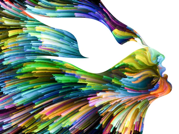 Kuş zihin serisi. Yaratıcı yaratıcılık, hayal gücü, Maneviyat ve sanat için renkli boya ile yürütülen kadın ve kuş profil düzenlenmesi