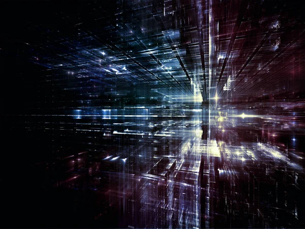 Digital City serisi. Bilgisayarlar, bilim, sanal gerçeklik ve modern teknoloji konularında üç boyutlu fraktal ve ışıkların düzenlenmesi