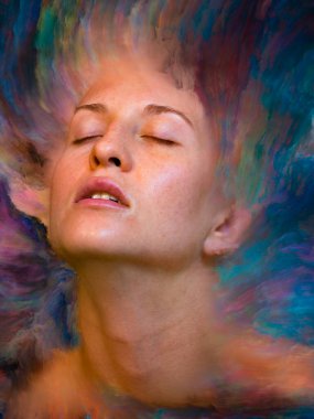 Dünya serisi. Duygular, duygular, iç dünya, yaratıcılık ve hayal gücü konularında kadın portresi ile birleştirilmiş yaratıcı bir düzenleme.