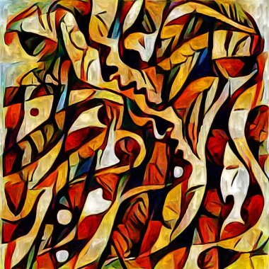 Sanat serisi deseni. Yaratıcılık ve sanat konularında dijital tuvale işlenmiş soyut insan yüzleri ve renkleri.