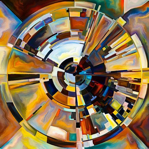 Dua Çemberi serisi. Diskin soyut suluboyası, ışınları ve yayılan renkler ve organik dokular ruhani enerji ve yaşam gücünün kaynağını temsil ediyor..