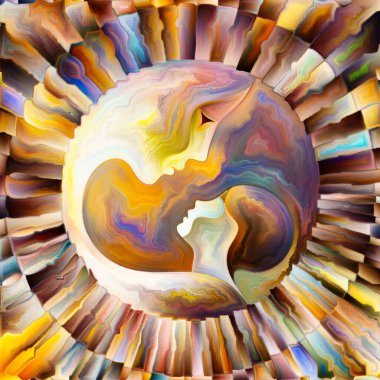 Anne ve Çocuk Çemberi serisi. Çocukluk ve ebeveynlik konusunda çok renkli vitray tasarımı.