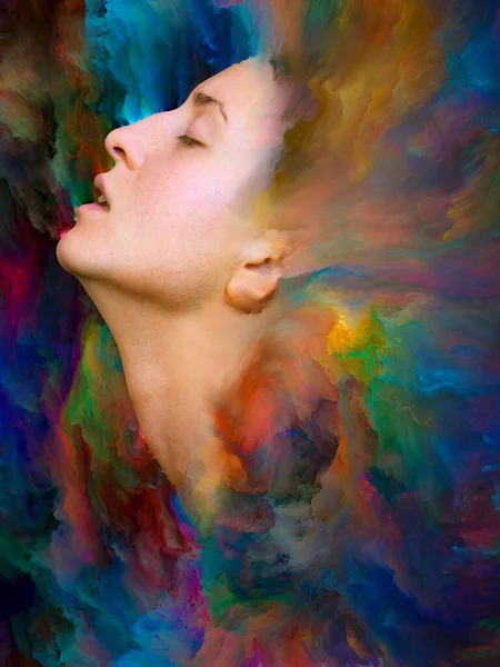 Série Mondiale Design Composé Portrait Féminin Fusionné Avec Peinture Vibrante — Photo
