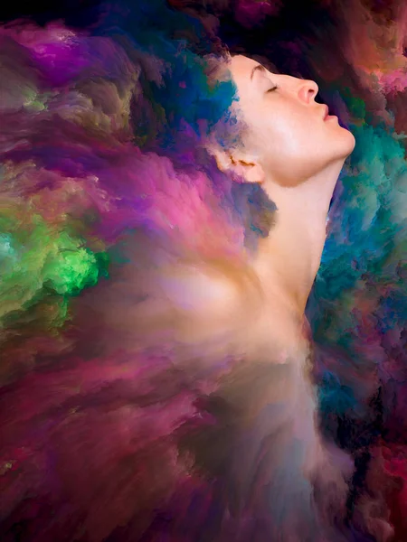 Kvinnlig Passion Uttryckt Pose Och Färgglada Texturer Färger Hennes Drömmar — Stockfoto