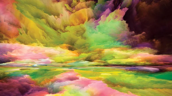 終わりのない色 心の風景 シリーズ 創造性 想像力をテーマに 明るいペイント モーショングラデーション シュールな山と雲の抽象的な相互作用 — ストック写真