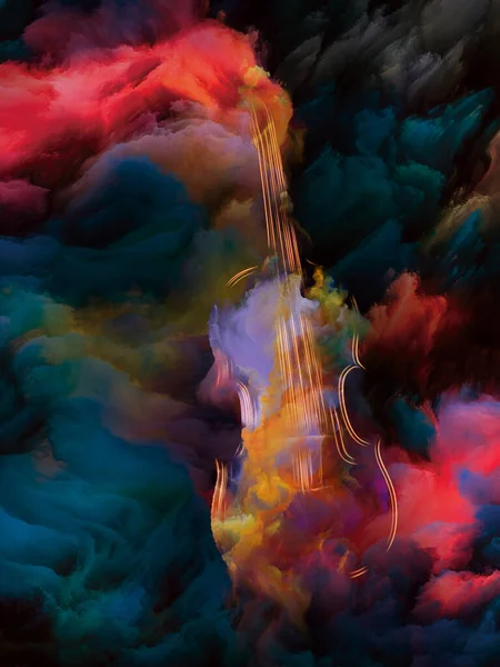 バイオリンの王国 物事の内側の本質をテーマにカラフルな塗料や文字列楽器組成の雲 3Dレンダリング — ストック写真